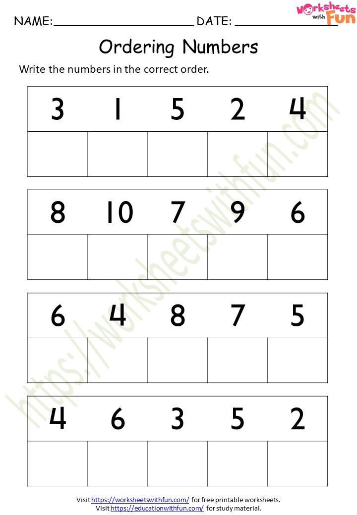 Order Numbers Worksheet Grade 1